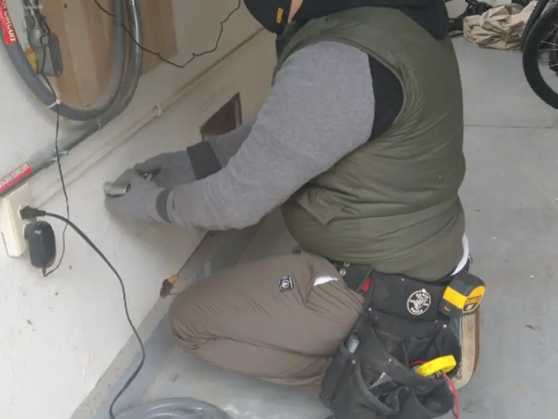 Electrician performing outlet wiring in a Pottsville garage